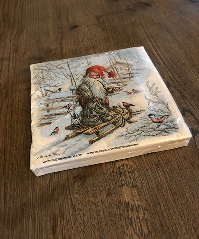 1 pakke juleservietter med trykt nissemotiv