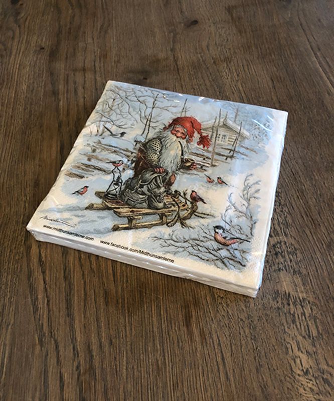 1 pakke juleservietter med trykt nissemotiv